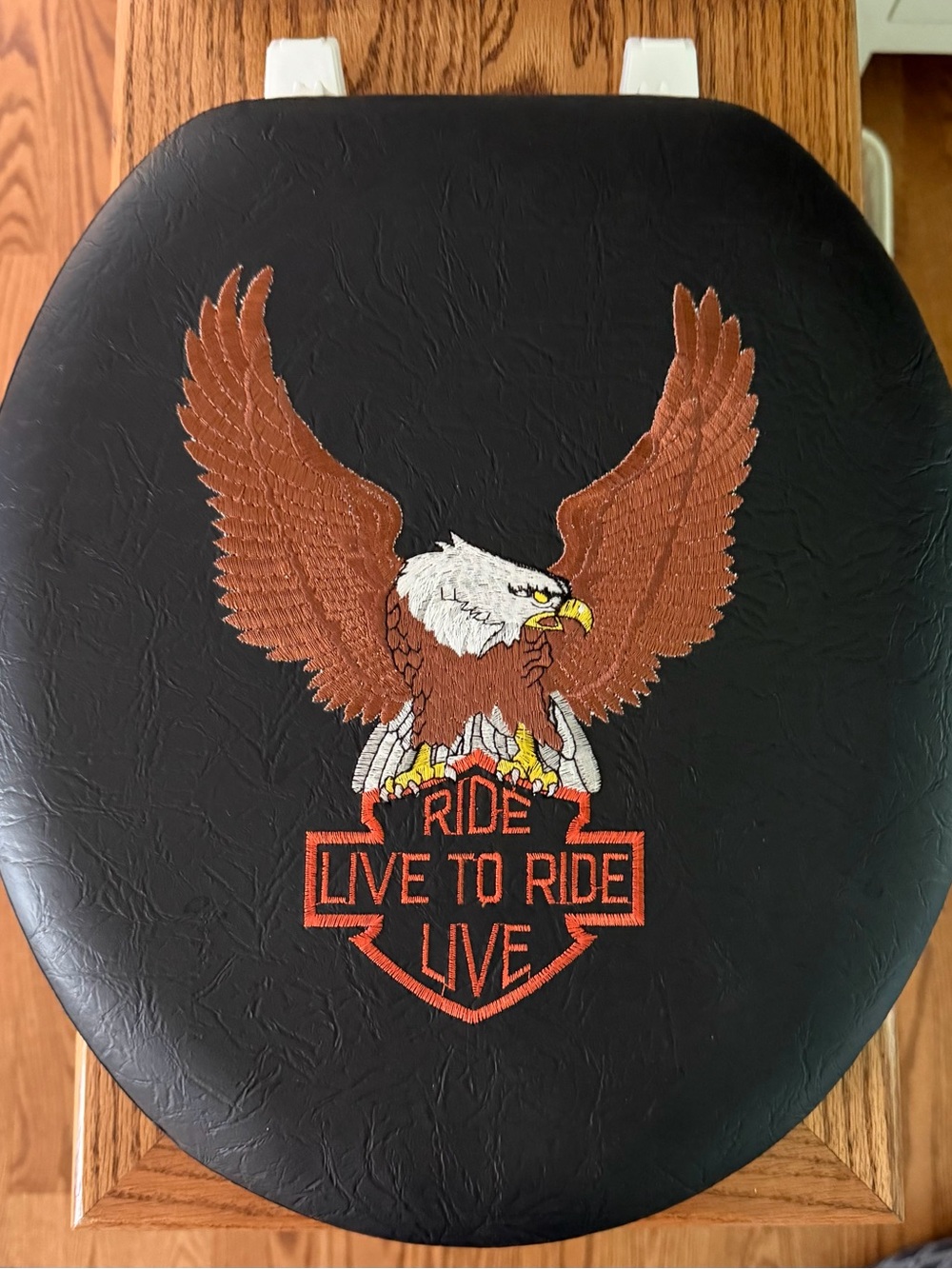 Brand new vintage Harley-Davidson embroidered round toilet seat.